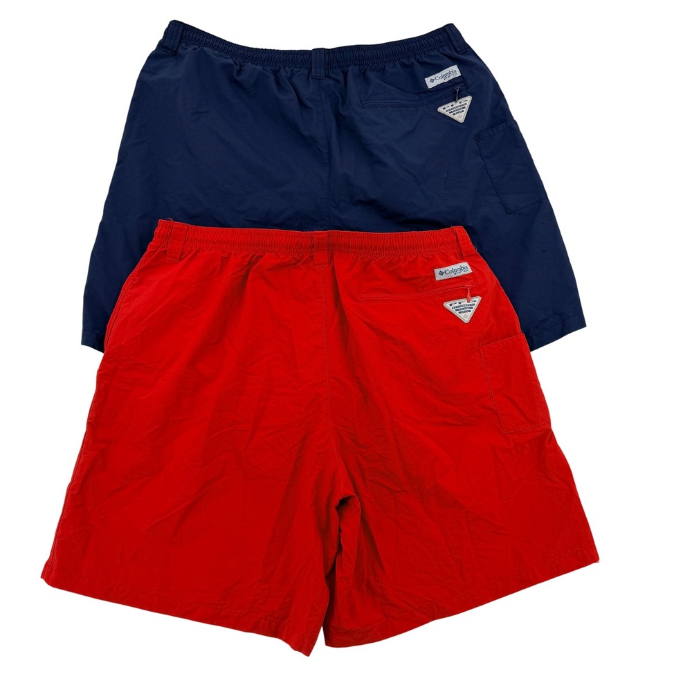 Columbia PFG Omni-Shade Shorts Mens Large 8 Inseam Red Navy Blue Bundle 2 Pair